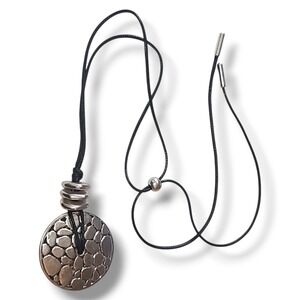 Reversible Silver Gold Tone Pendant Necklace Adjustable Cord Modern Vintage